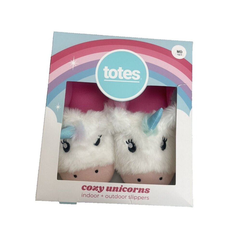 NEW Totes Kids Unicorn Slippers Size Medium 13-1 Toddlers Plush Upper & Lining